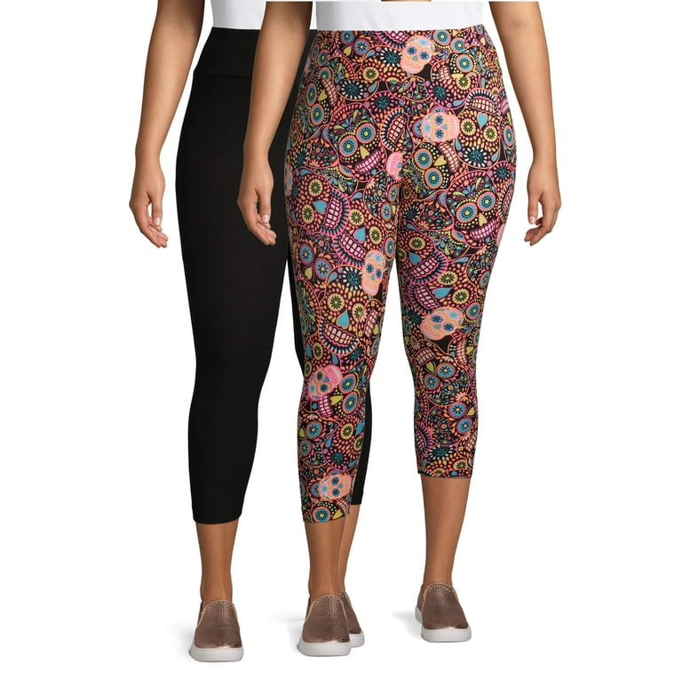 Feathers Women's and Women's Plus Size High Waisted Fleece Leggings, 26”  Inseam, 2-Pack 