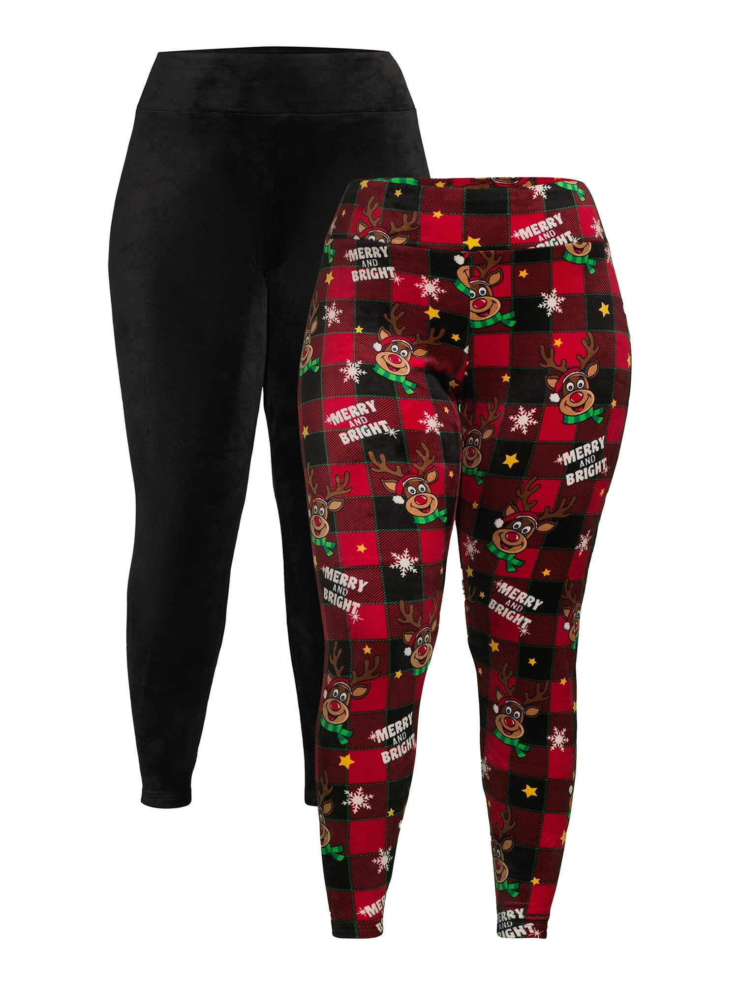 No Boundaries Juniors' Plus Size Holiday Christmas Velour Ankle Leggings,  2-Pack 