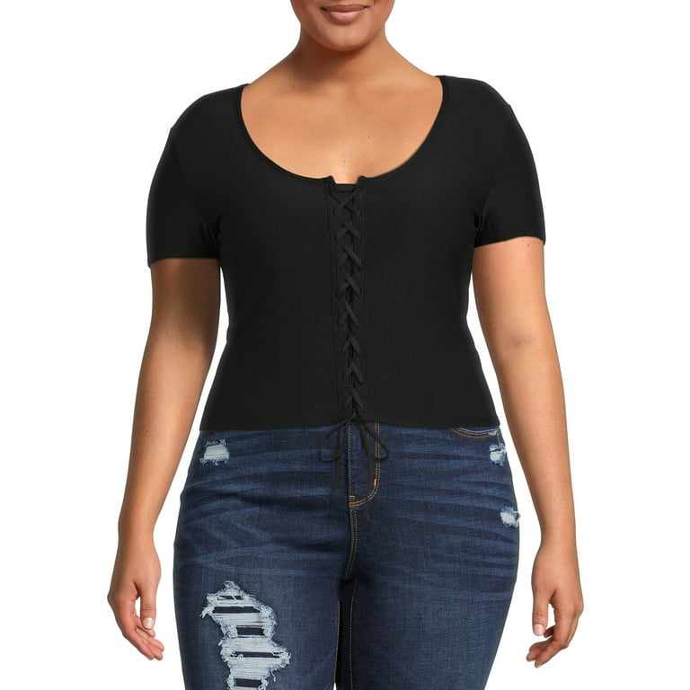 Plus size lace up top best sale