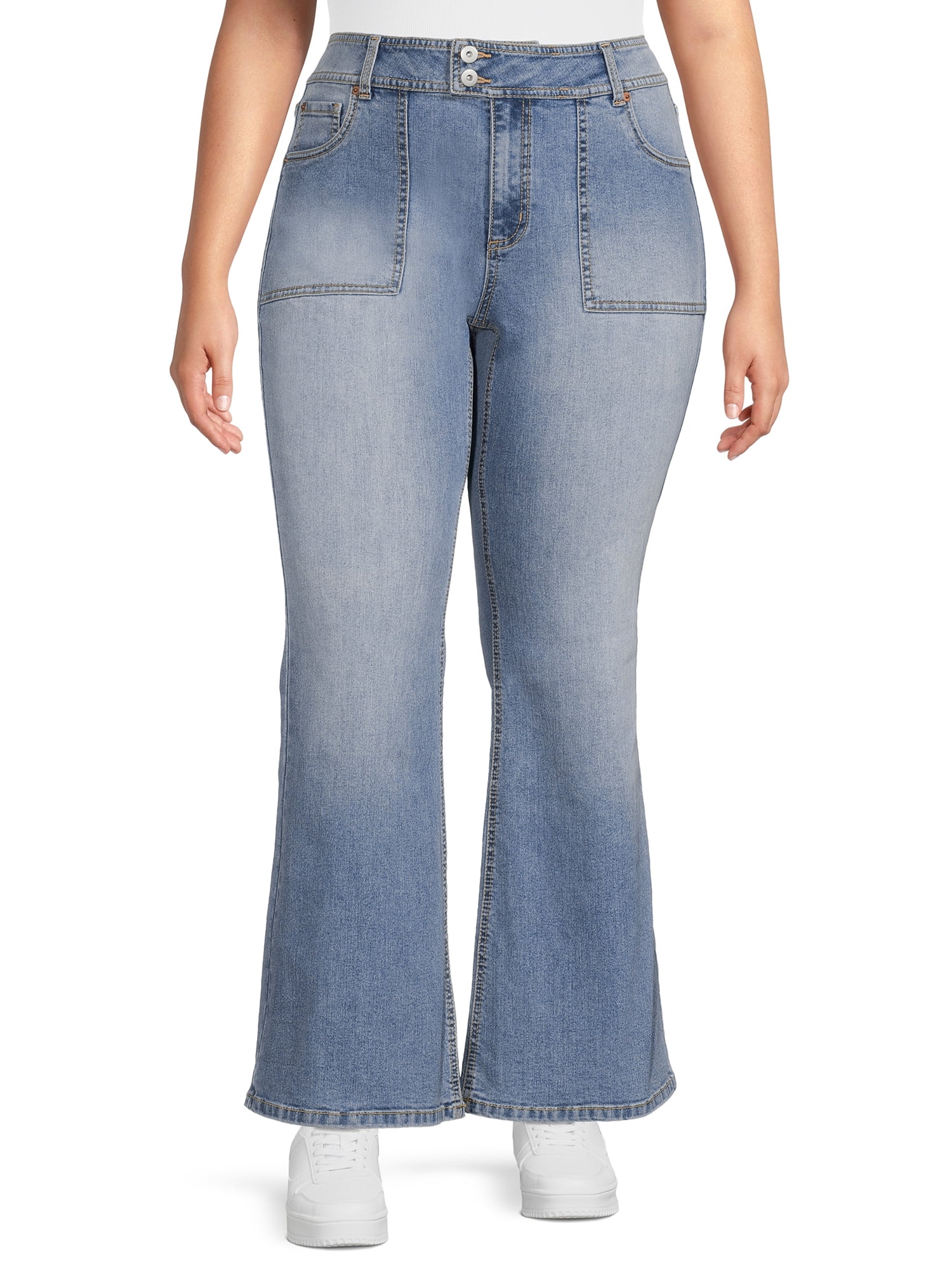 No Boundaries Juniors Plus Size Low Rise Flare Jeans with Extended Tab