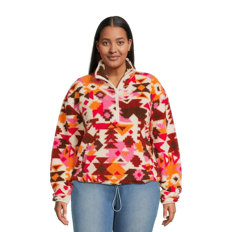 No Boundaries Juniors Plus Size Printed Plush Half Zip Pullover Walmart
