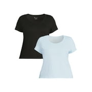 No Boundaries 2 Pack Short Sleeve Scoop T-Shirt, Women's Plus