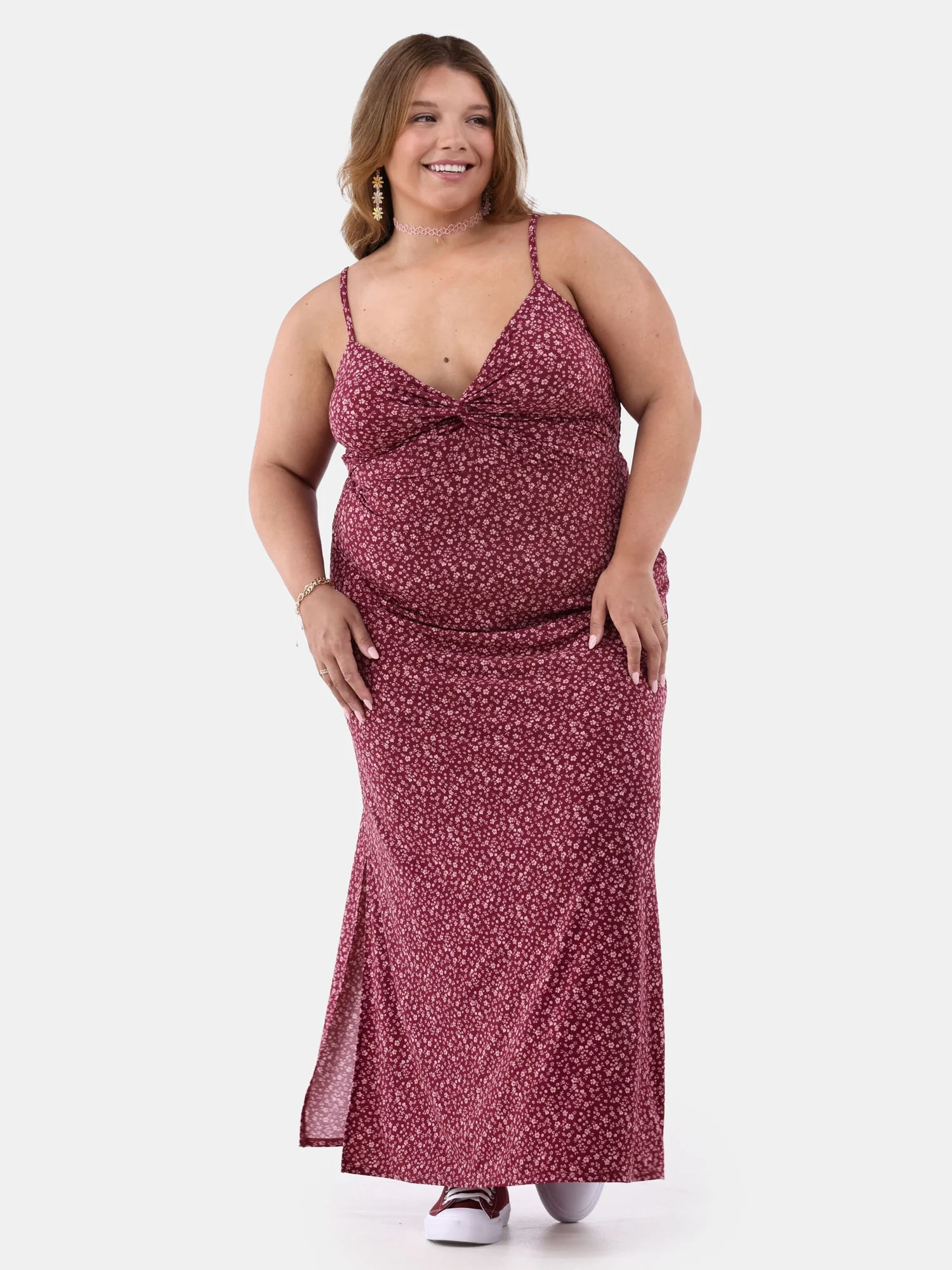 No Boundaries Twist Maxi Dress, Women's and Women's Plus - Walmart.com