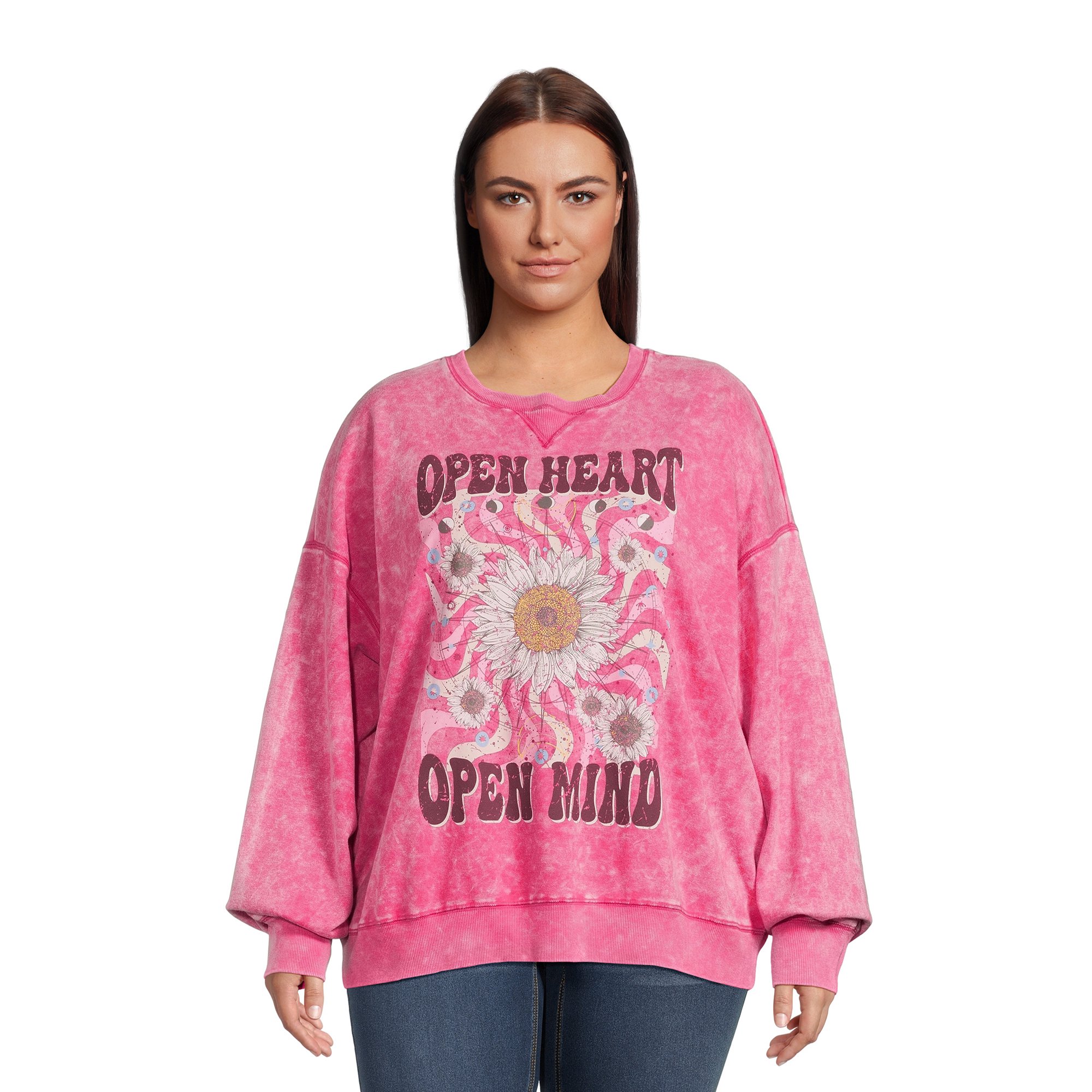 No Boundaries Juniors Plus Size Washed Graphic Crewneck Sweatshirt, Sizes  1X-4X - Walmart.com