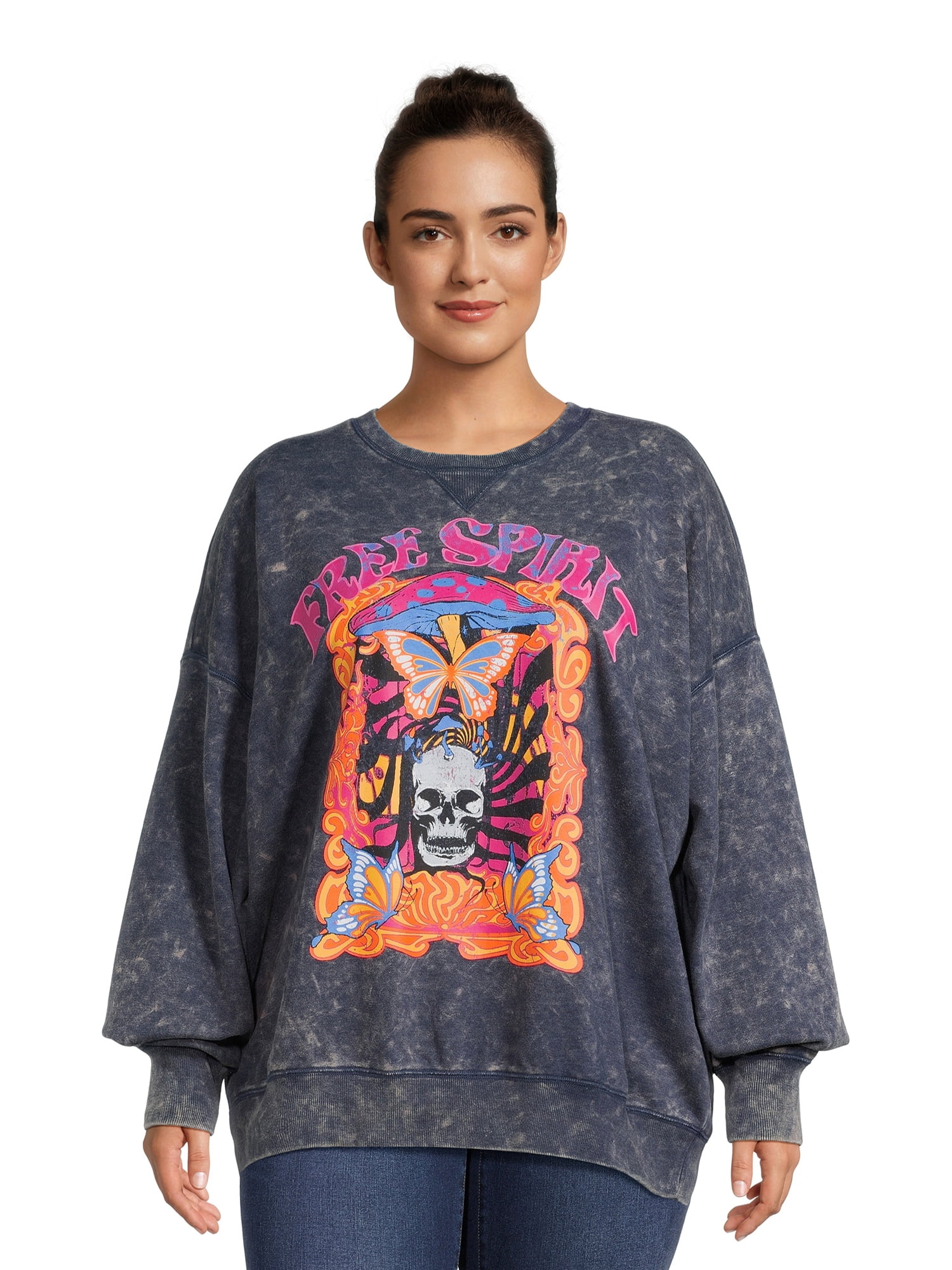 No Boundaries Juniors Plus Size Washed Graphic Sweatshirt, Sizes 1X4X