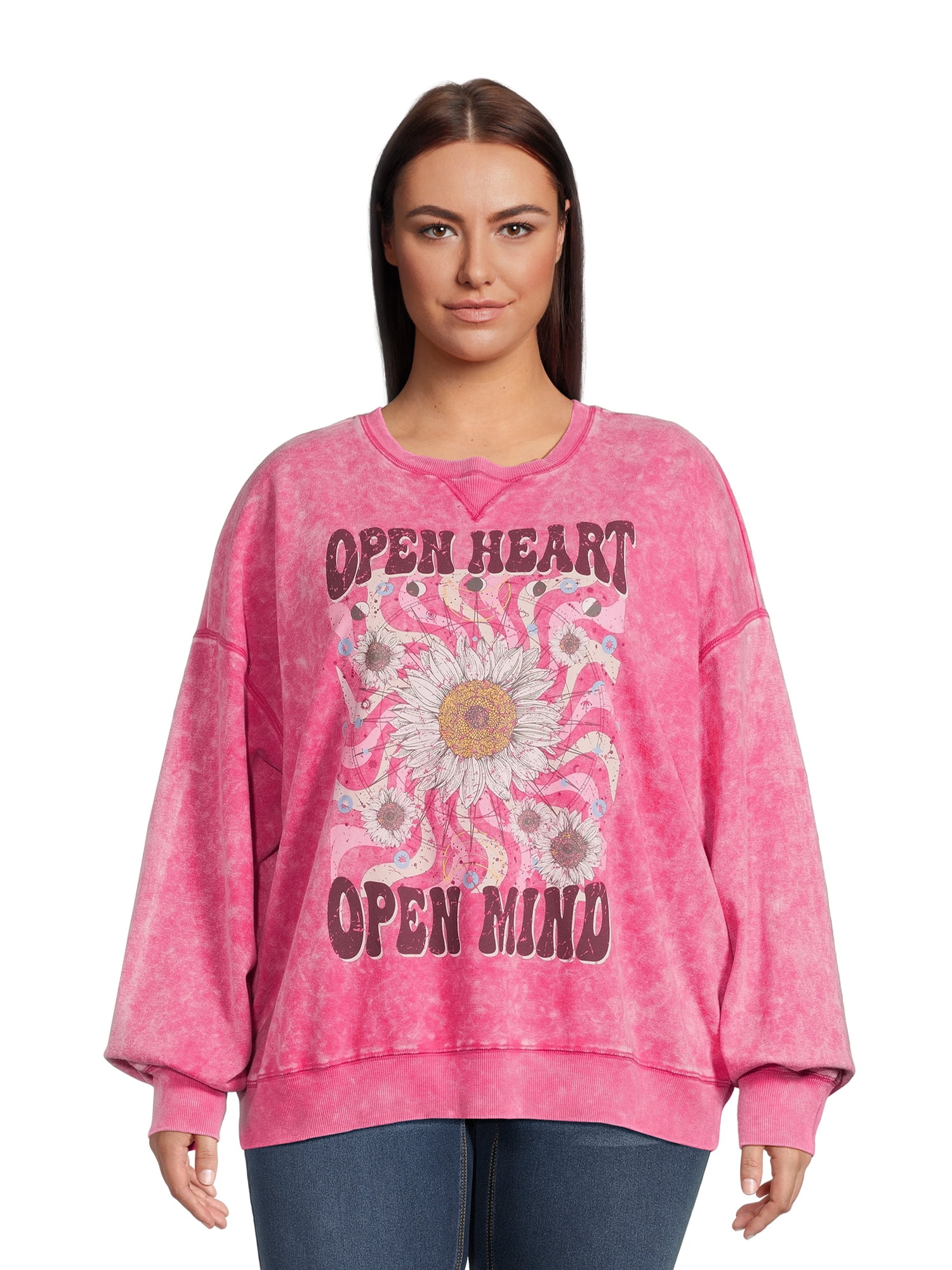 No Boundaries Juniors Plus Size Washed Graphic Sweatshirt, Sizes 1X4X