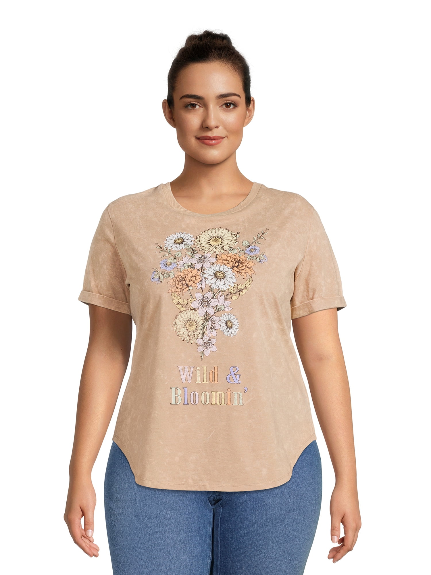 No Boundaries Juniors' Plus Size Washed Graphic Tee with Short Sleeves