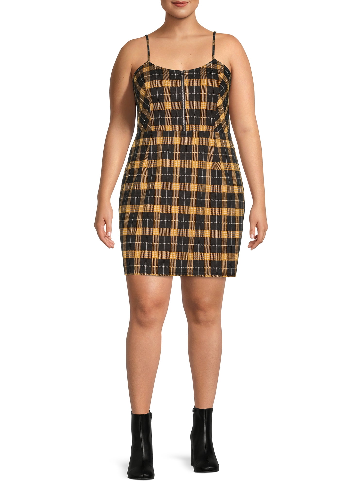 No Boundaries Juniors' Plus Size Zip Front Plaid Dress - Walmart.com