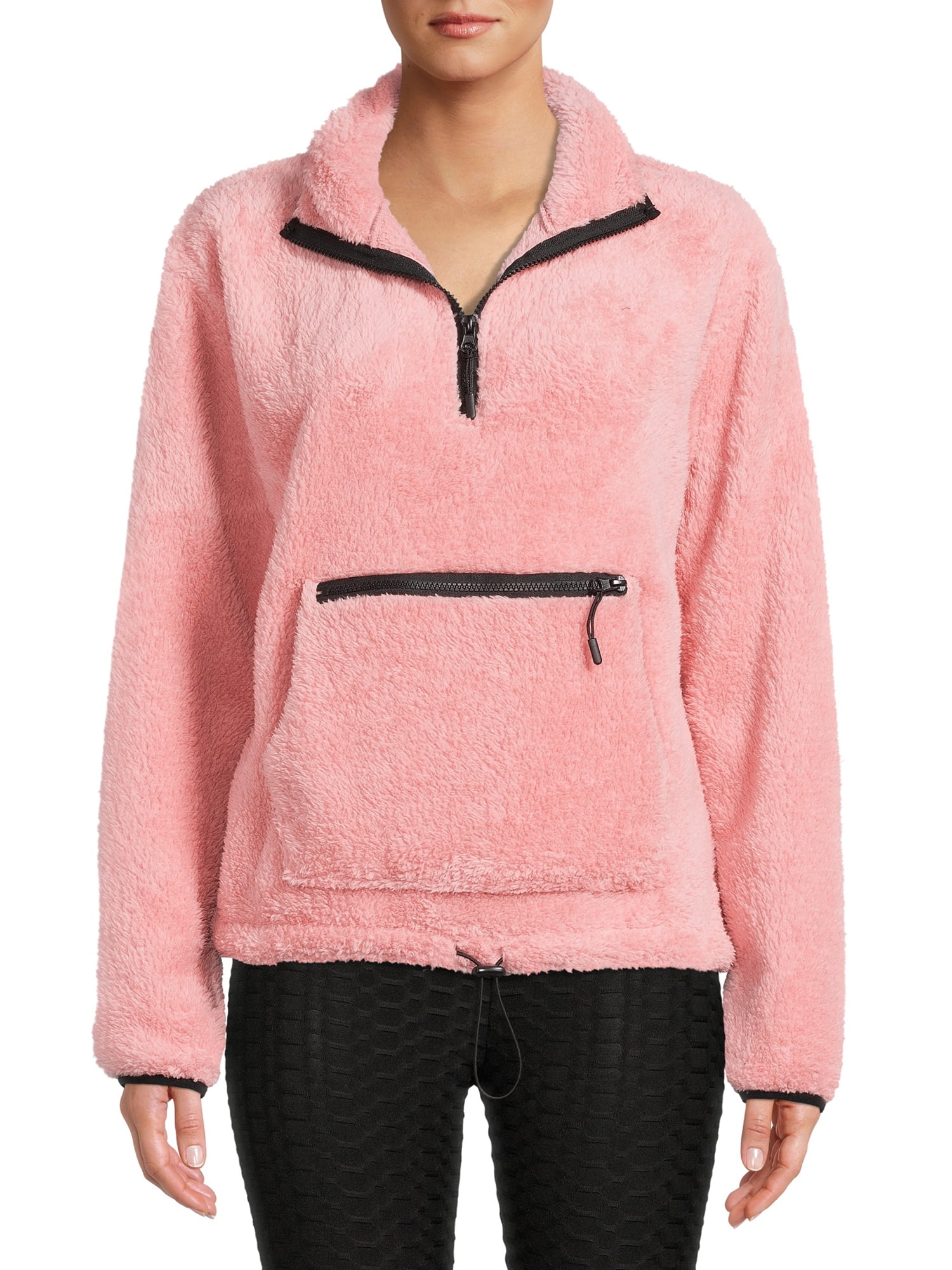 No Boundaries Juniors' Plush Mock Neck Half-Zip Pullover - Walmart.com