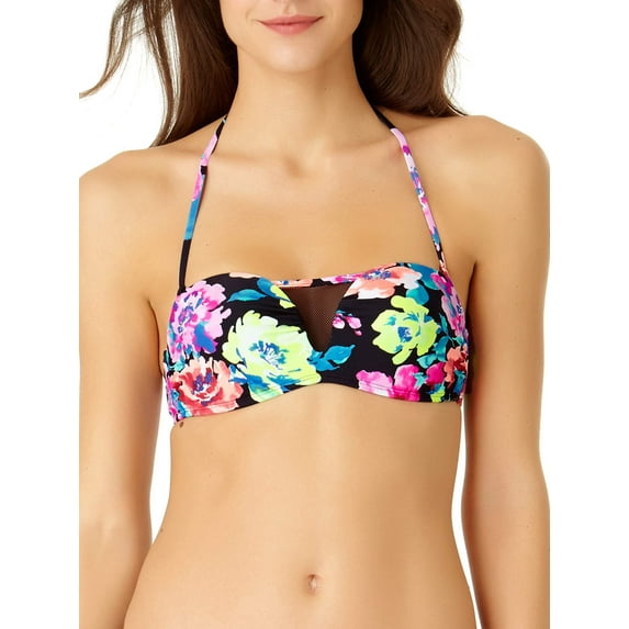 No Boundaries Juniors' Printed Mesh Bandeau Halter Bikini Top