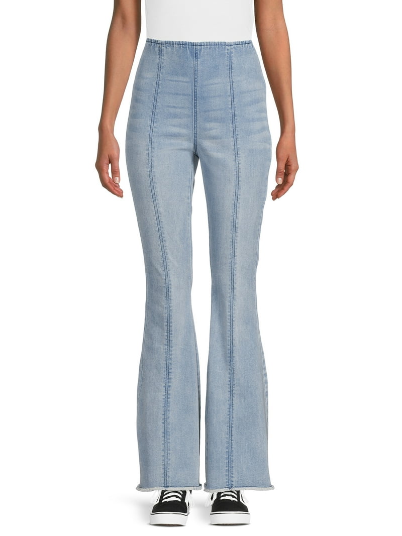 No Boundaries High Waisted Pull On Flare Jeans for Women, Casual