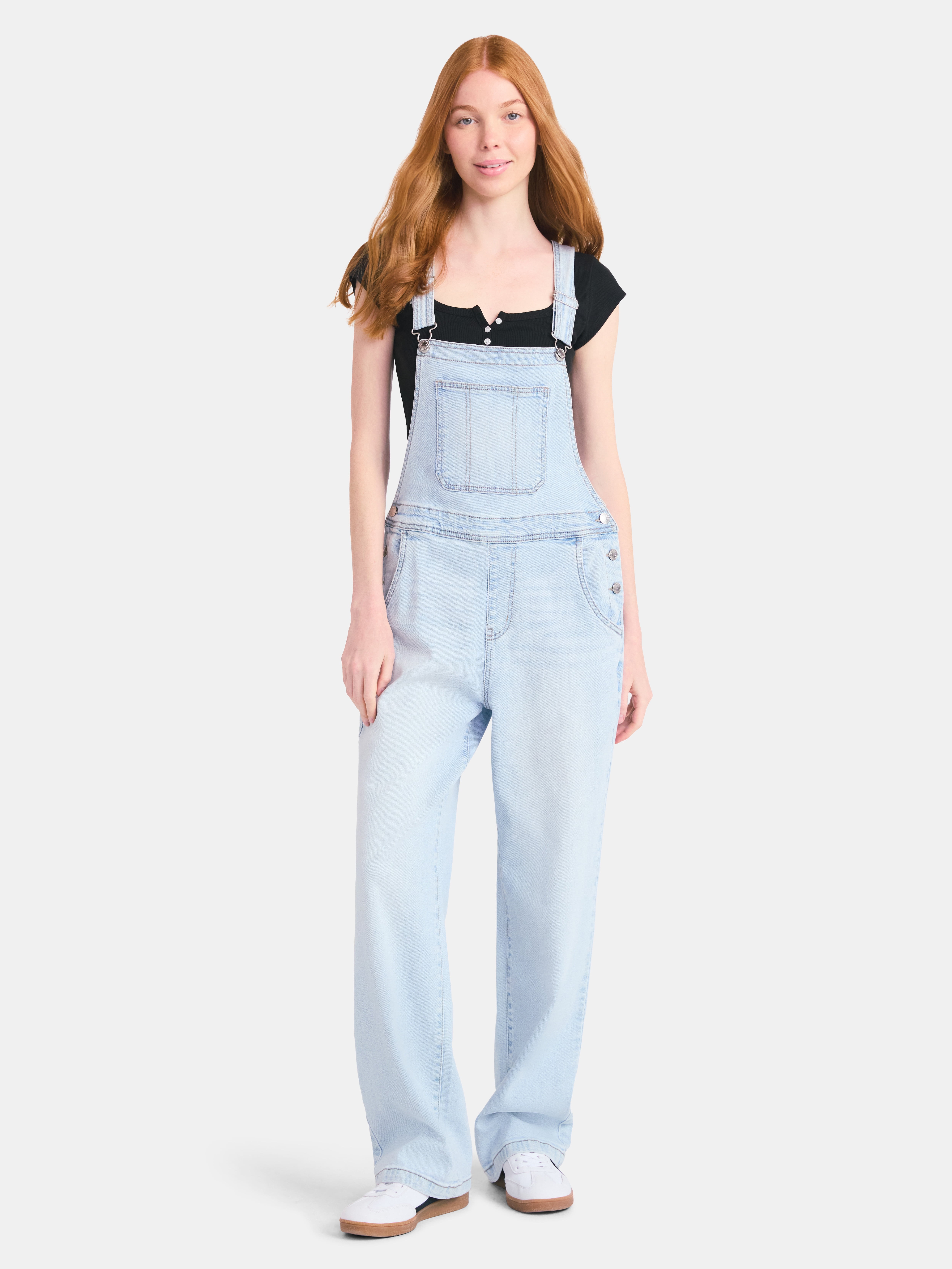 No Boundaries Relaxed Wide-Leg Denim Overalls, Women's - Walmart.com