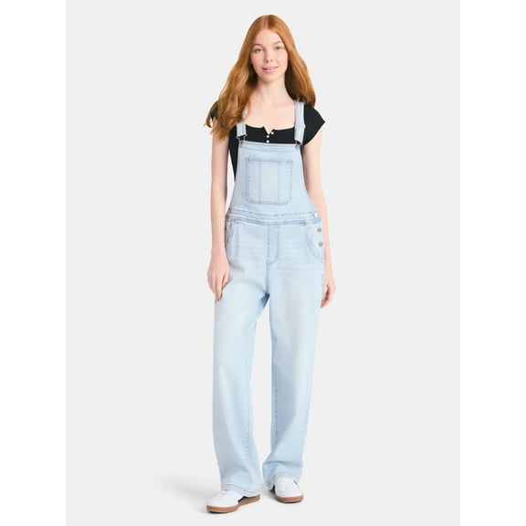 No Boundaries Relaxed Wide-Leg Denim Overalls, Women's