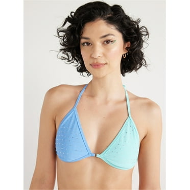 No Boundaries Juniors’ Rhinestone Color Blocked Bikini Top, Sizes XS-XL