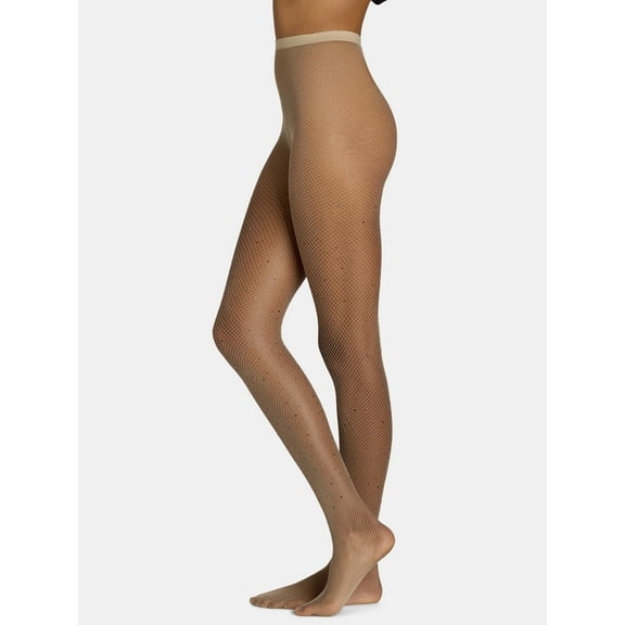 No Boundaries Juniors Rhinestone Fishnet Tights for Women, Sizes S-3XL