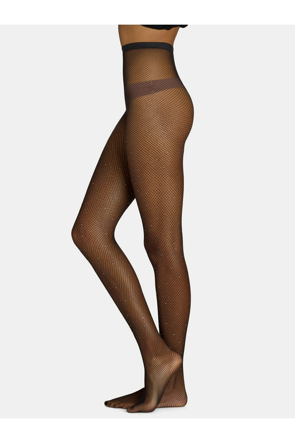 Juniors Rhinestone Fishnet Tights for Women, Sizes S-3XL