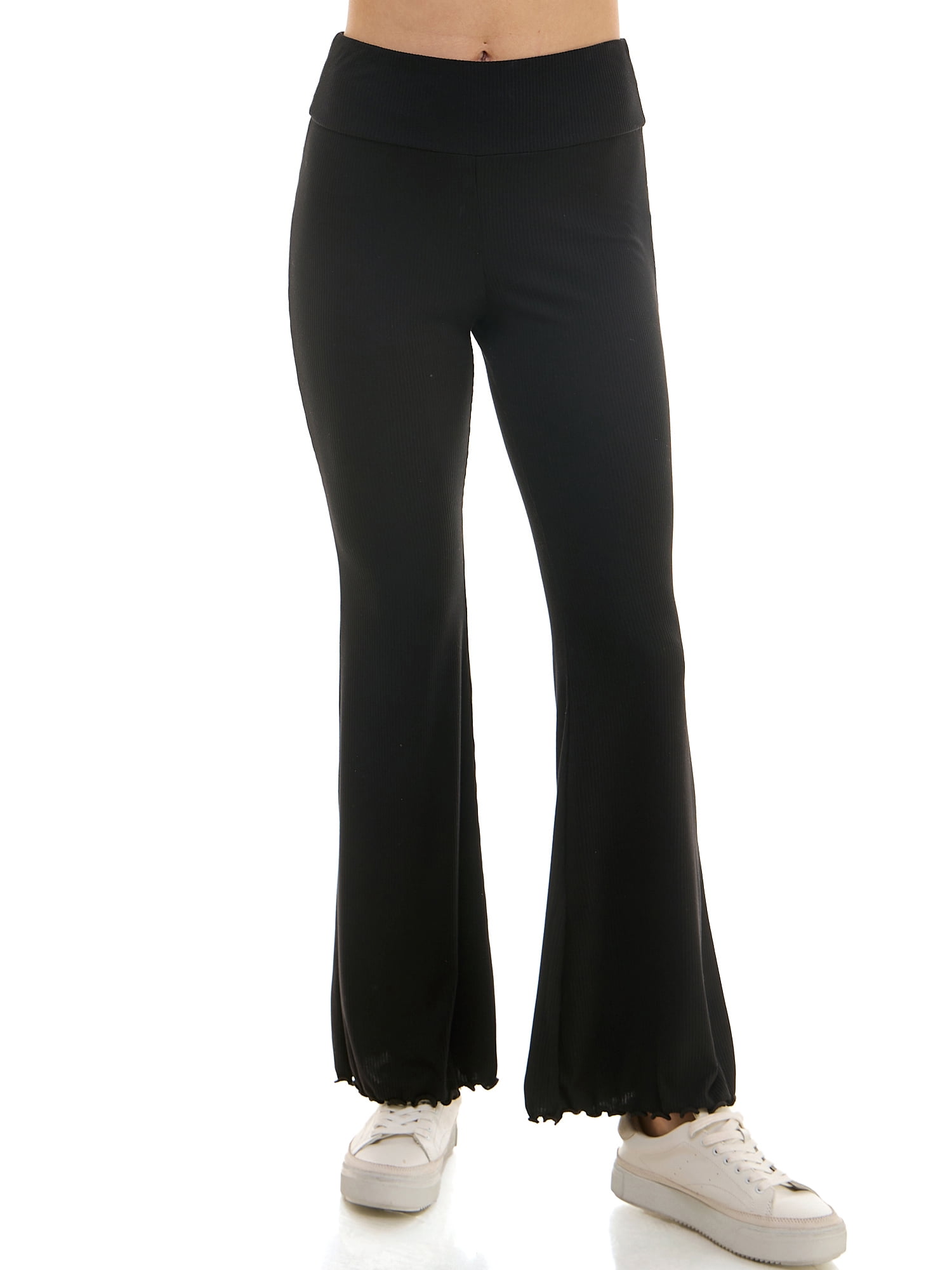 No Boundaries Ribbed Flare Pants with Lettuce-Edge Hem, 32” Inseam, Women’s No Boundaries Ribbed Flare Pants with Lettuce-Edge Hem, 32” Inseam, Women’s