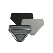 No Boundaries Juniors' Ribbed Cotton Hi-Cut Bikini 3-Pack, Sizes XS-XXL