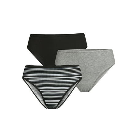 No Boundaries Juniors' Ribbed Cotton Hi-Cut Bikini 3-Pack, Sizes XS-XXL