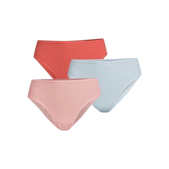 No Boundaries Juniors' Ribbed Cotton Hi Cut Bikini, 3-Pack, Sizes XS-XXL