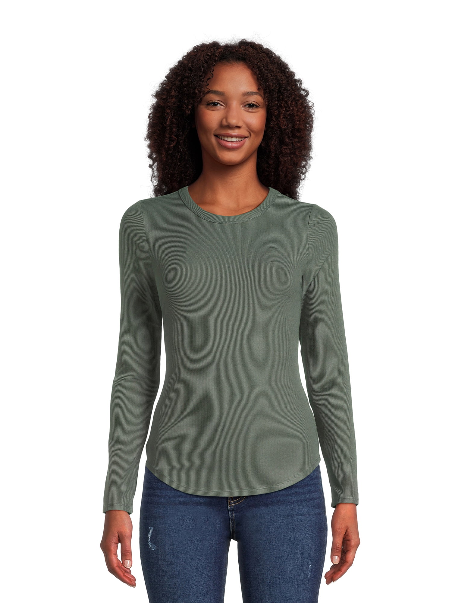 No Boundaries Juniors Ribbed Crewneck Tee with Long Sleeves No Boundaries Juniors Ribbed Crewneck Tee with Long Sleeves