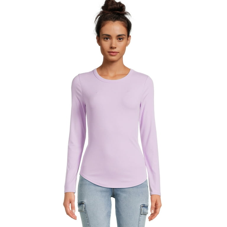 No Boundaries Juniors Ribbed Crewneck Tee with Long Sleeves