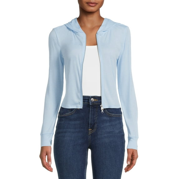 No Boundaries Juniors' Ribbed Double Zip Hoodie