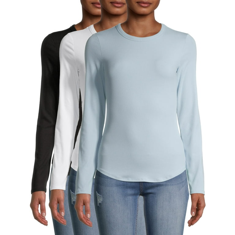 No Boundaries Juniors Ribbed Long Sleeve Crewneck T-Shirt, 3 No Boundaries Juniors Ribbed Long Sleeve Crewneck T-Shirt, 3