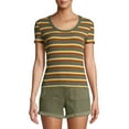 thumbnail image 1 of No Boundaries Juniors Ribbed Short Sleeve Striped Scoop Neck Top, 1 of 6