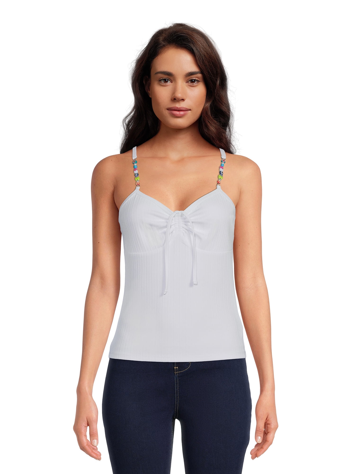 No Boundaries Juniors' Ruched Beaded Tank Top, Sizes XS-3XL