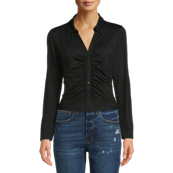 No Boundaries Juniors’ Ruched Polo Shirt