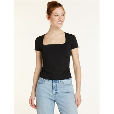 No Boundaries Juniors’ Ruched Top with Short Sleeves, Sizes XS-XXXL