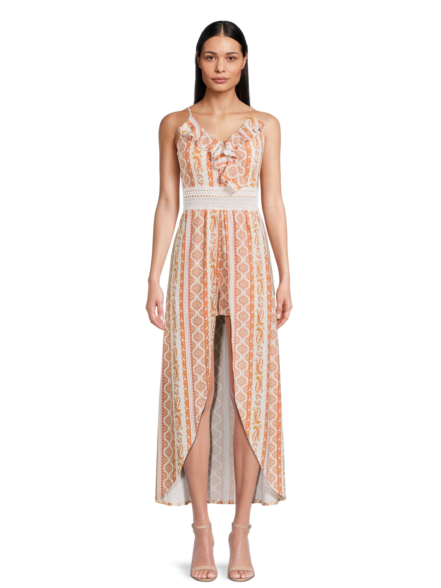 No Boundaries Juniors Ruffle Walk Through Maxi Romper Sizes XS XXXL Walmart