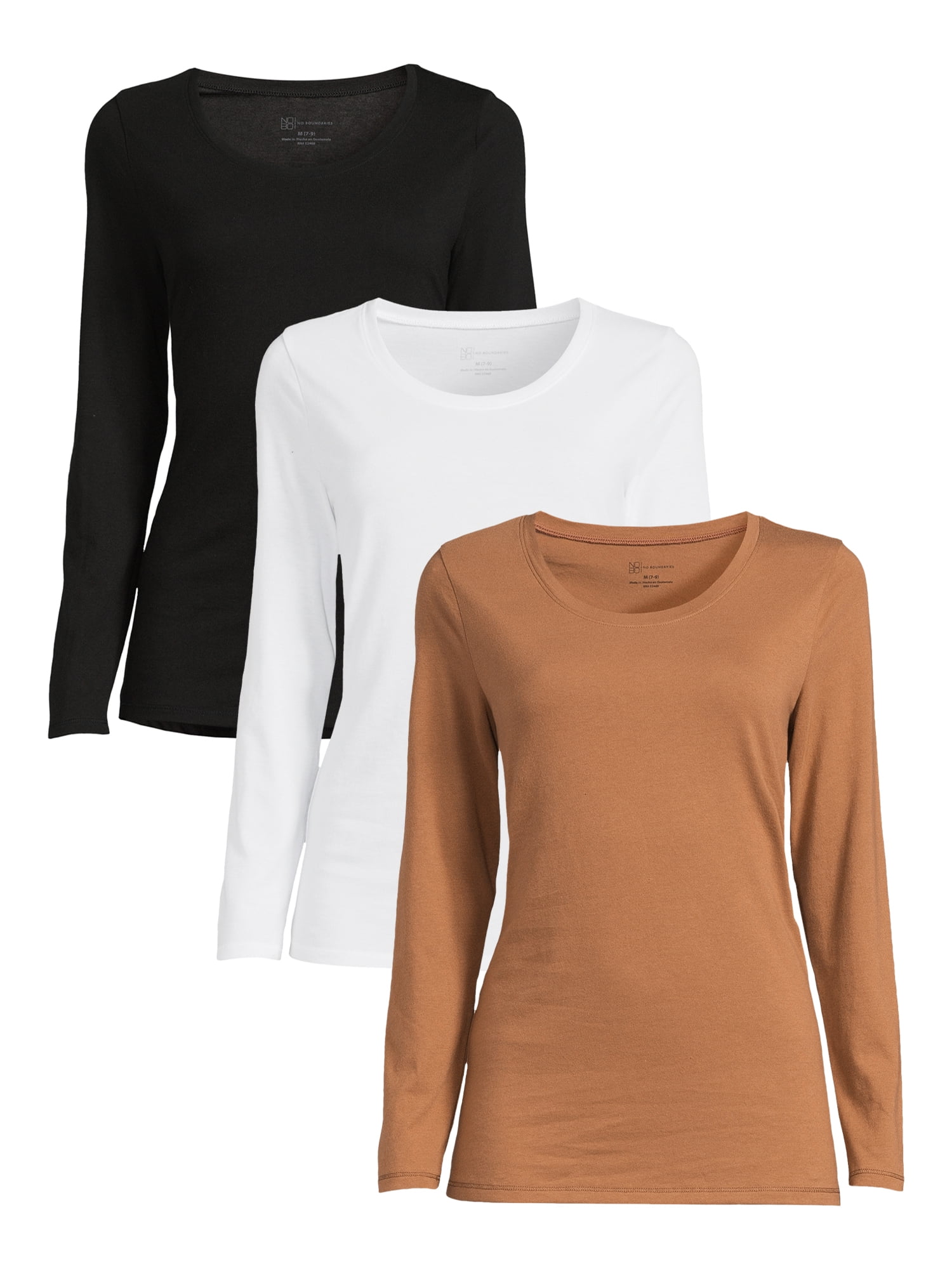 No Boundaries Juniors Scoop Neck TShirt with Long Sleeves, 3Pack