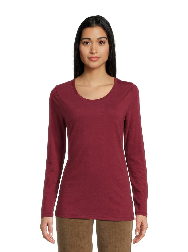 No Boundaries Juniors Scoop Neck T-Shirt with Long Sleeves