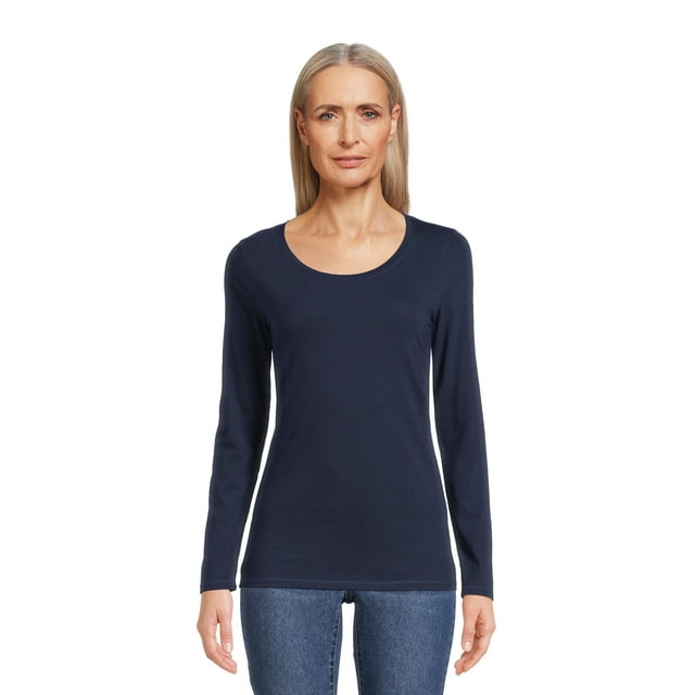No Boundaries Juniors Scoop Neck T-Shirt with Long Sleeves, Sizes XS-XXXL