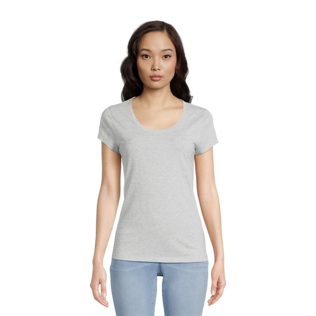 No Boundaries Scoop Neck Tee with Short Sleeves, Women’s and Women’s ...