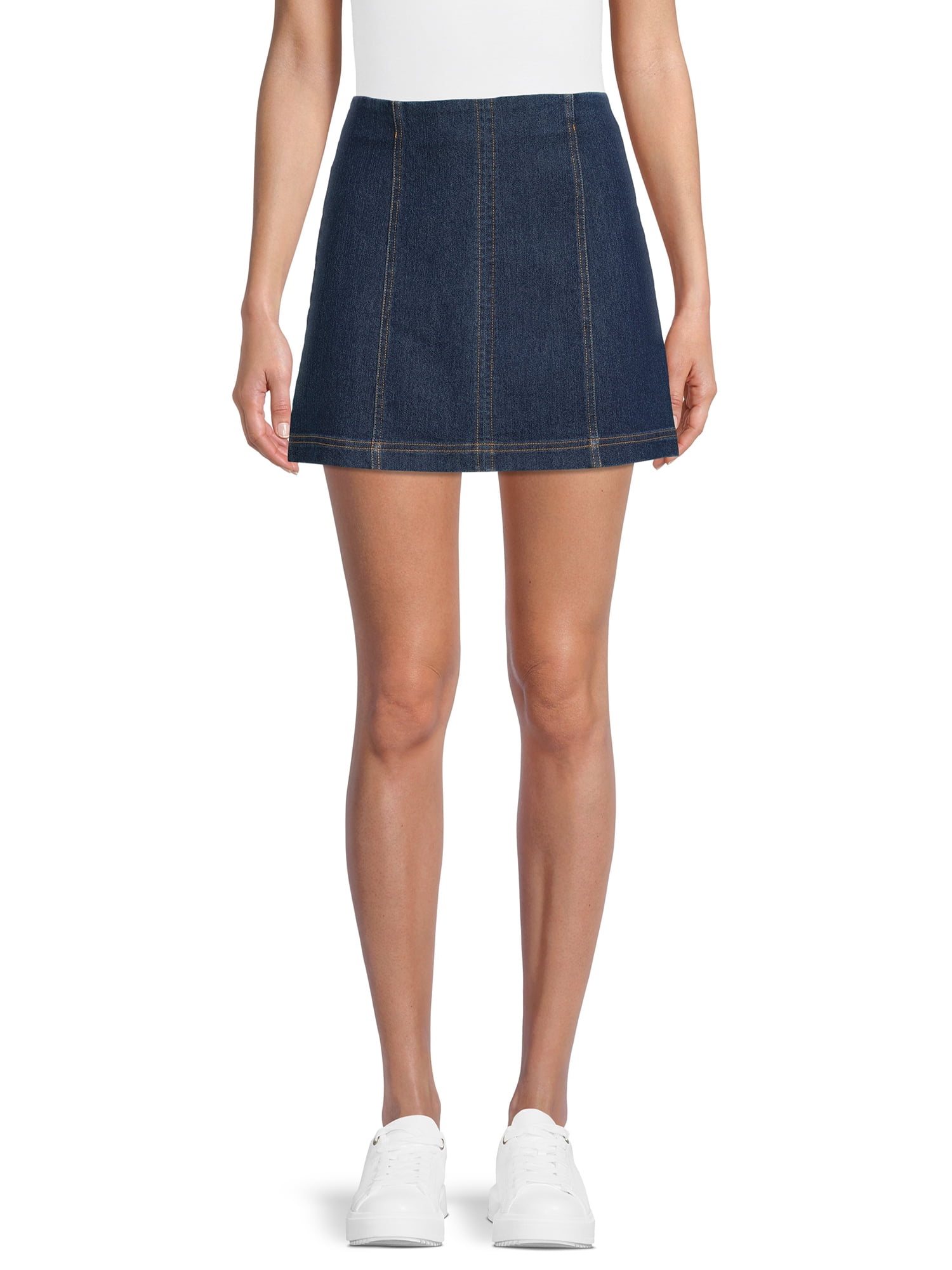 No Boundaries Juniors Seamed A-Line Mini Denim Skirt, Sizes XS-XXXL