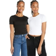 No Boundaries Juniors Seamless Crewneck Tee with Short Sleeves, 2-Pack, Sizes S-XL