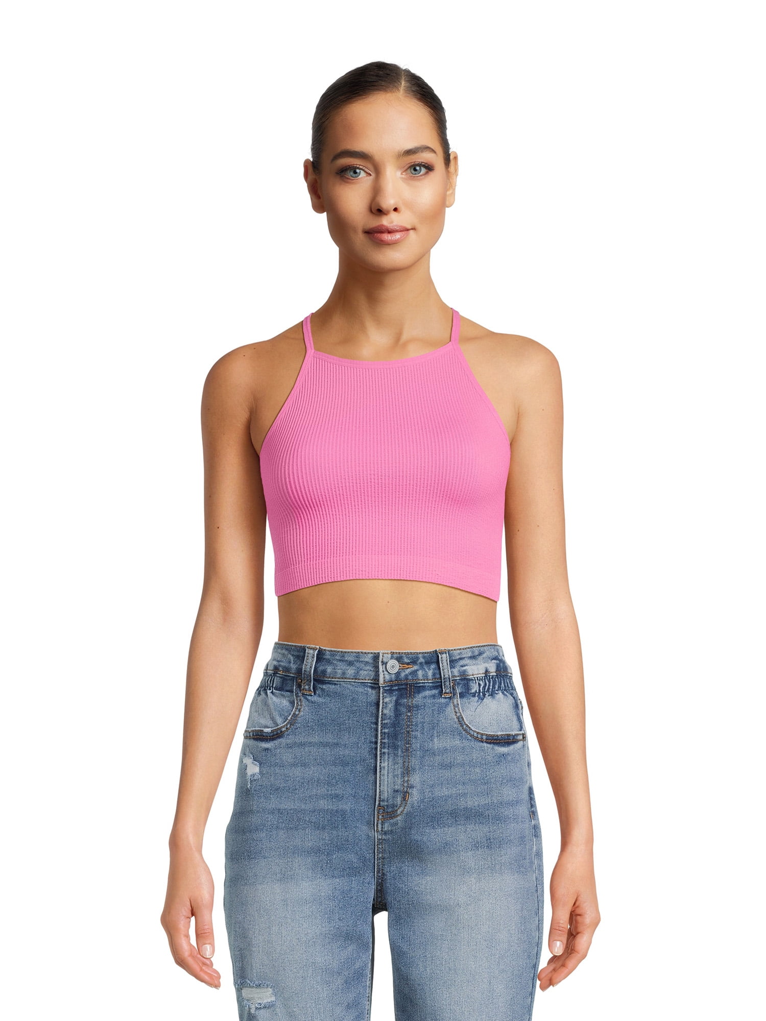 No Boundaries Juniors' Seamless Ribbed Tube Top with Straps, Large