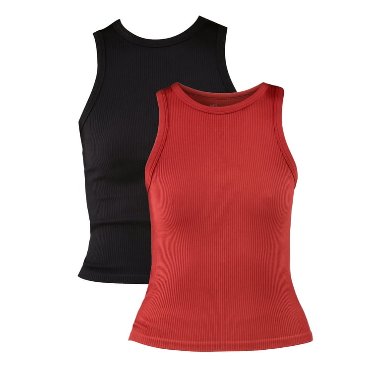 No Boundaries Seamless High Neck Tank Top, 2 Pack, Women's