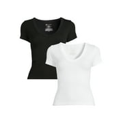 No Boundaries Juniors’ Seamless V-Neck Tee with Short Sleeves, 2 Pack, Sizes XS-XXL