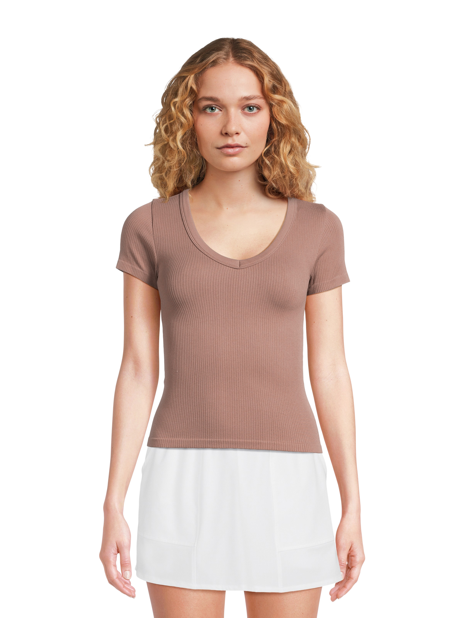 No Boundaries Juniors’ Seamless VNeck Tee with Short Sleeves, 2 Pack