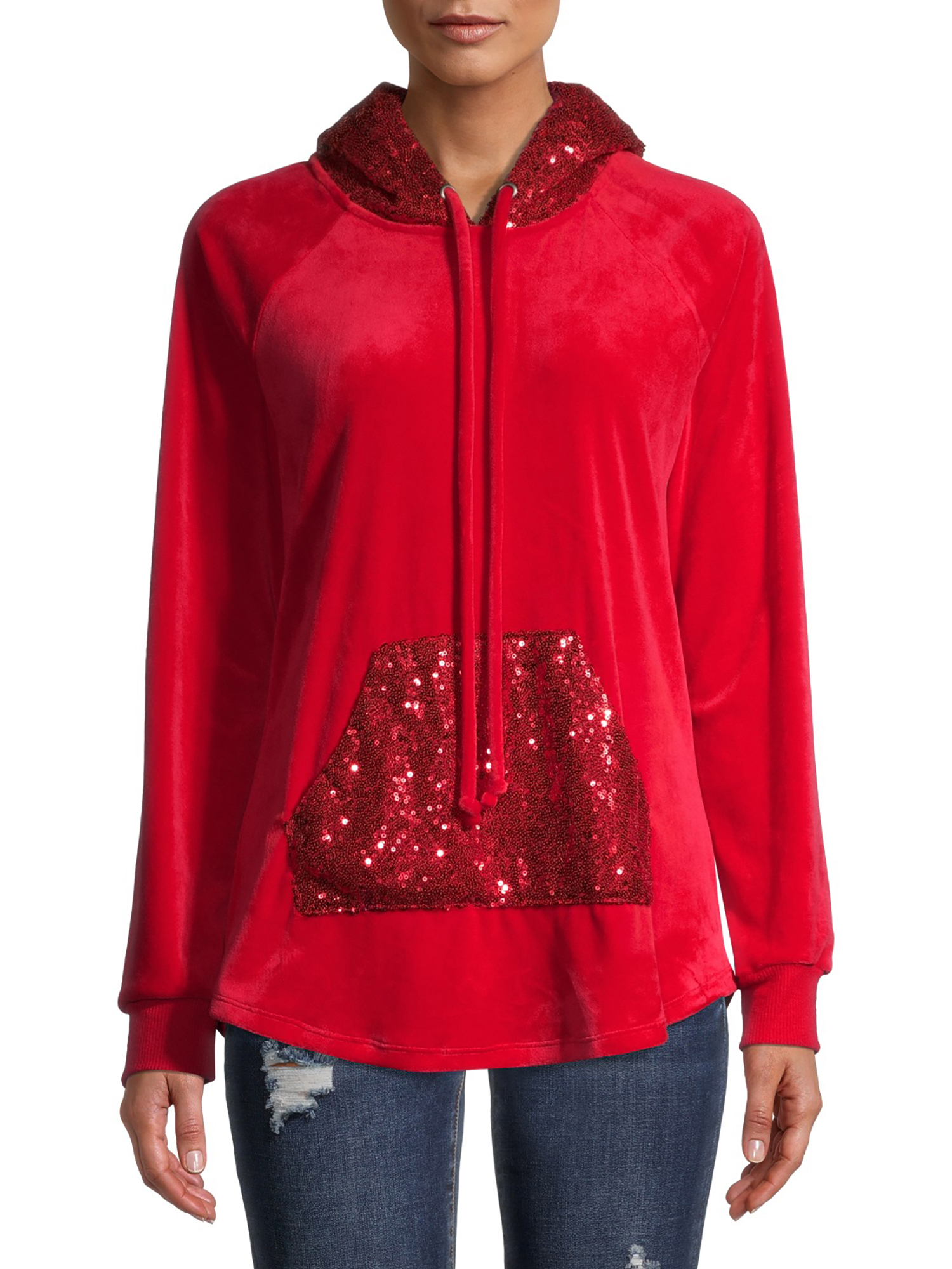 No Boundaries Juniors' Sequin Pocket Hoodie with Mask, 2