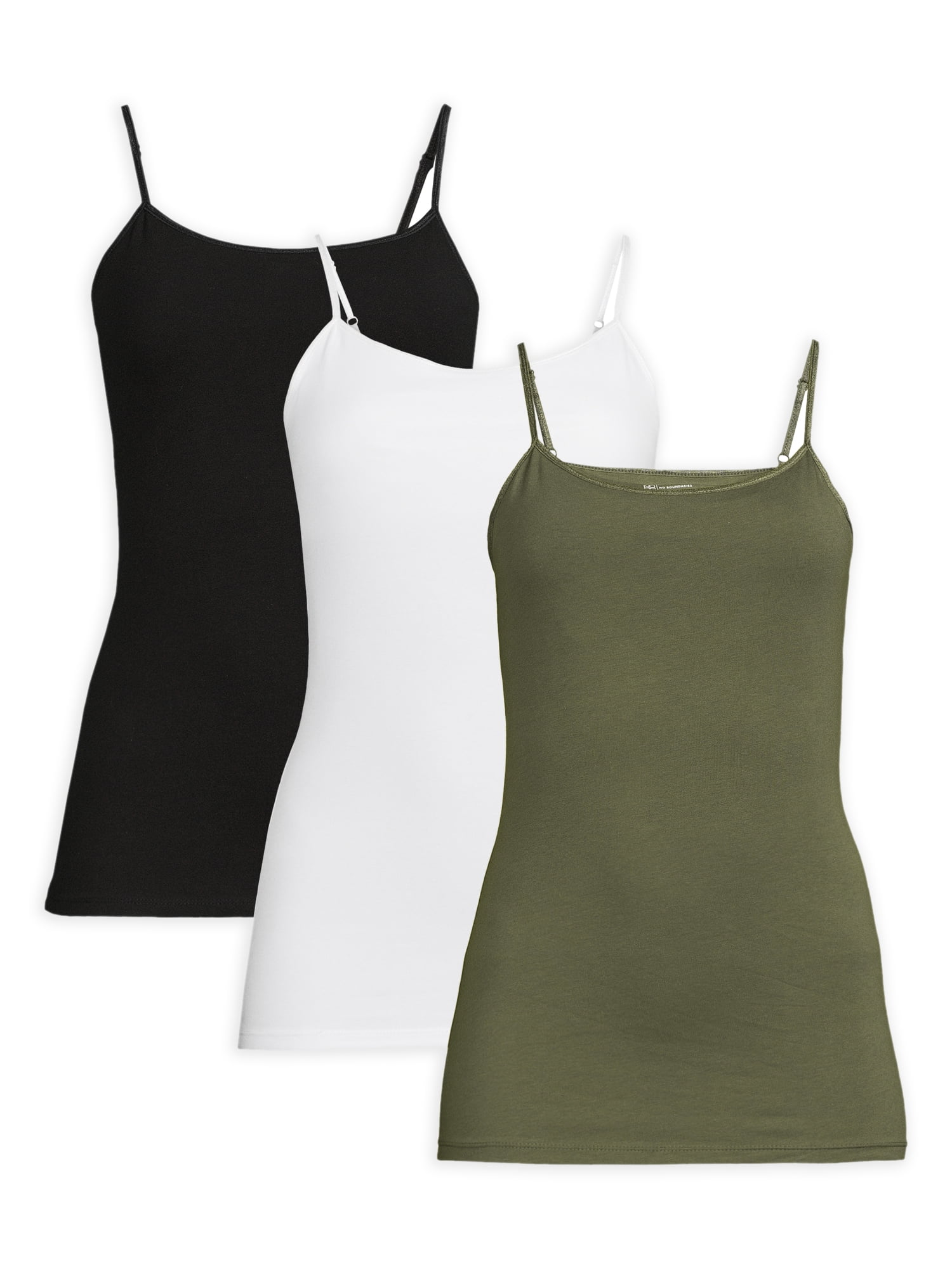 No Boundaries Juniors Shelf Bra Cami with Adjustable Straps, 3Pack