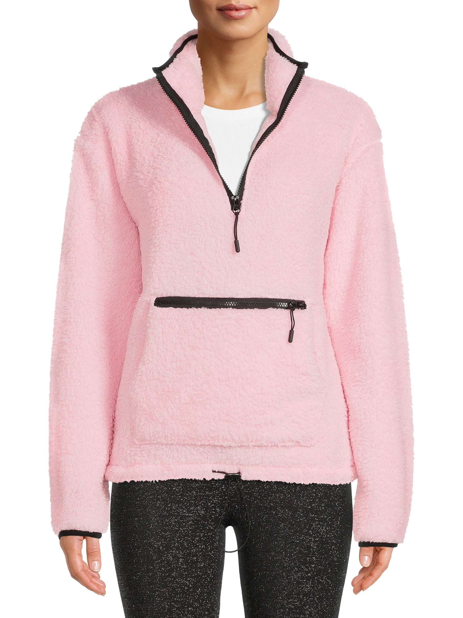 No Boundaries Juniors Sherpa Mock Neck Half Zip Pullover