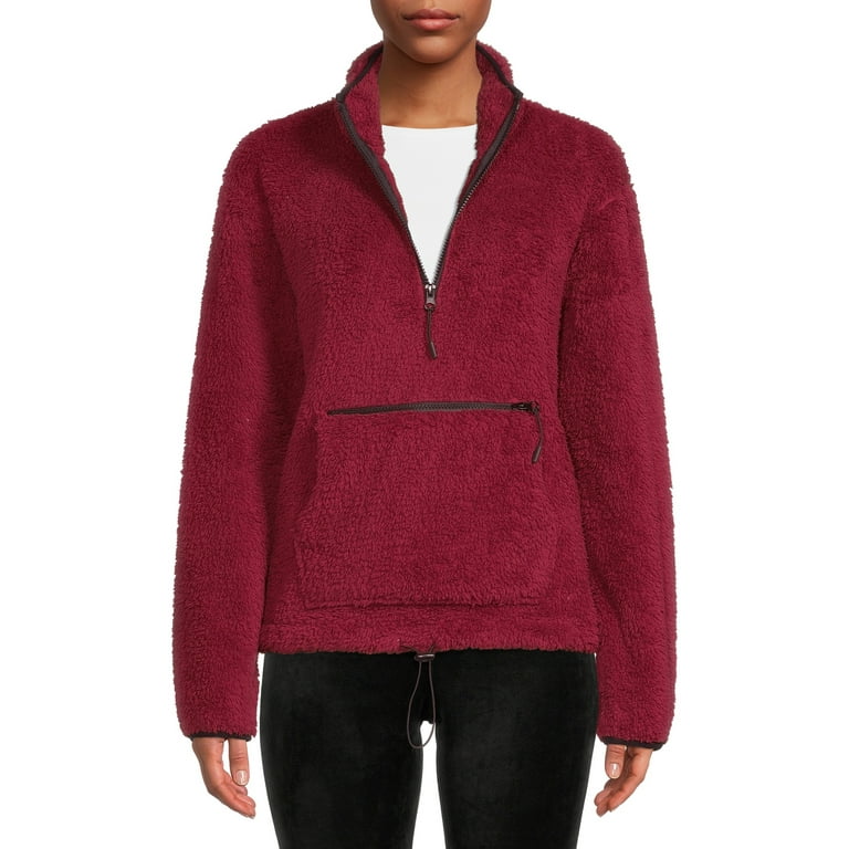 No Boundaries Juniors Sherpa Mock Neck Half Zip Pullover