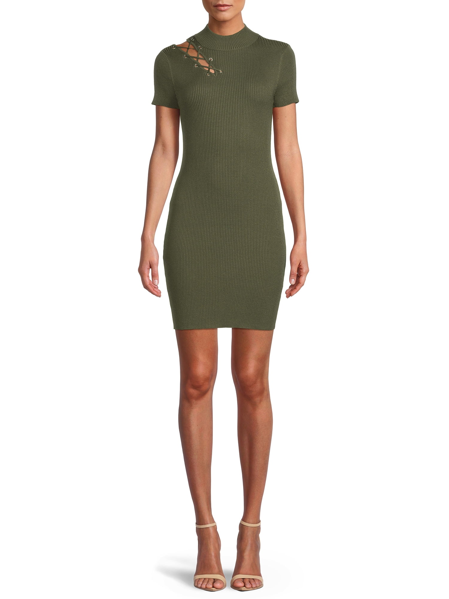 No Boundaries Juniors Short Sleeve Mock Neck Cutout Dress