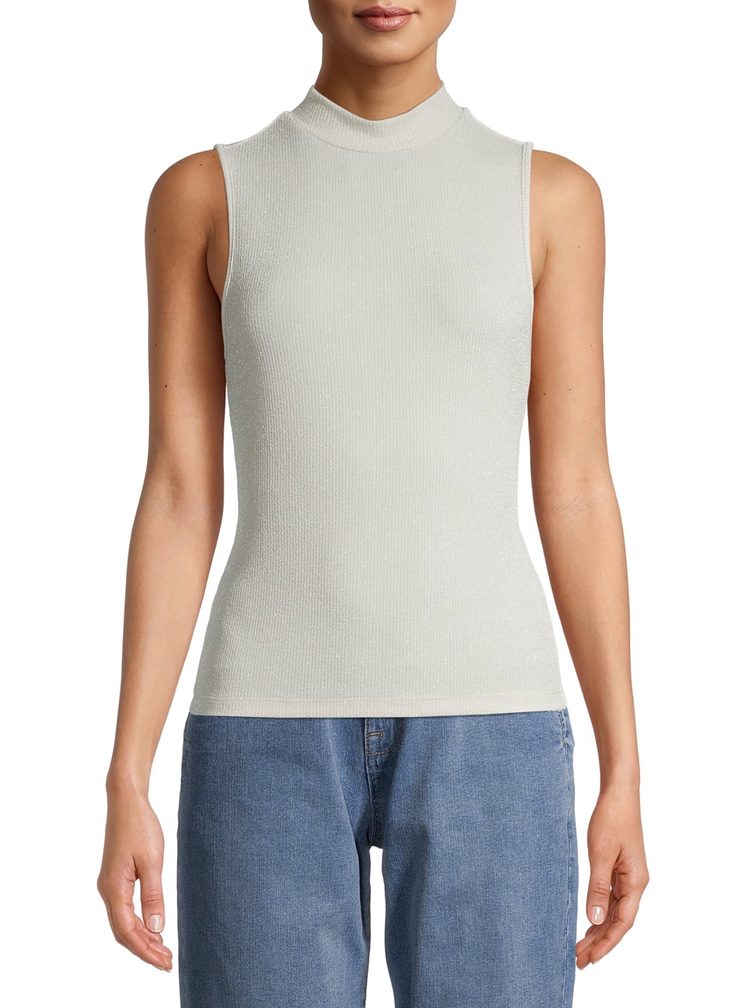 No Boundaries Juniors Sleeveless Metallic Mockneck Sweater