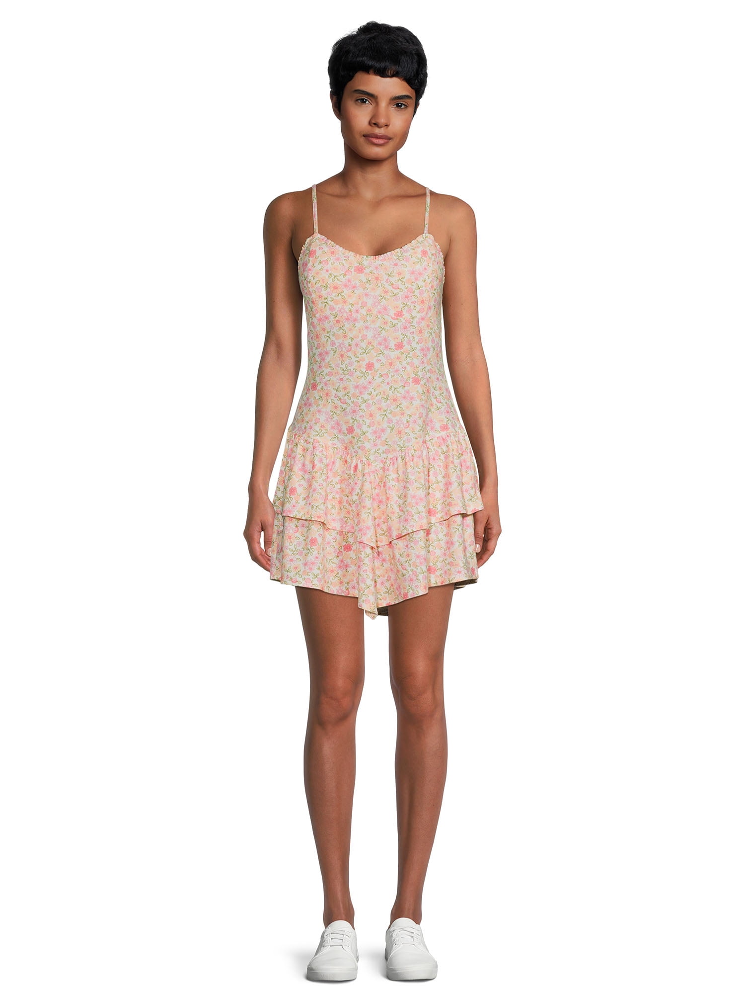 No Boundaries Juniors Sleeveless Tiered Mini Dress - Walmart.com